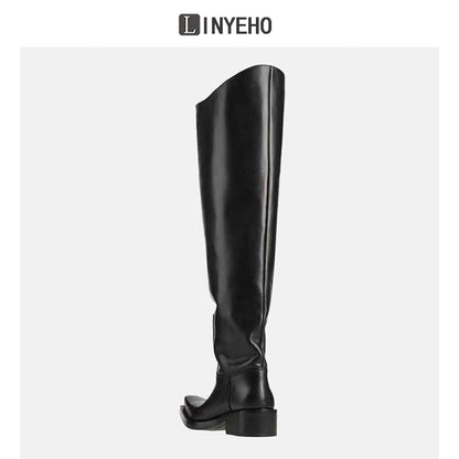 Over-the-Knee Chunky Sole Leather Riding Boots WN20604