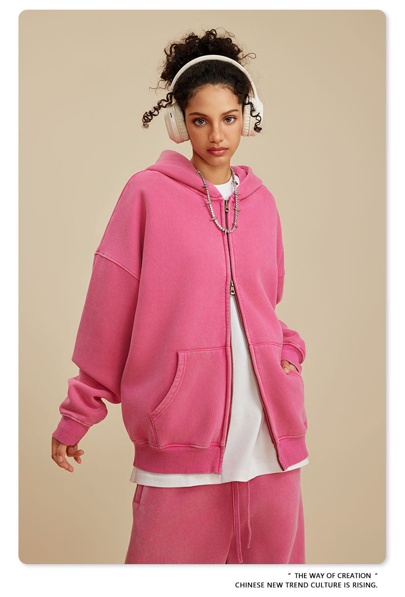 Oversize Washed Zipper Hoodie WN6461