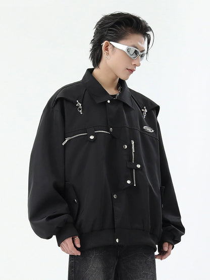 Oversize Metal Design Buckle Jacket WN10262