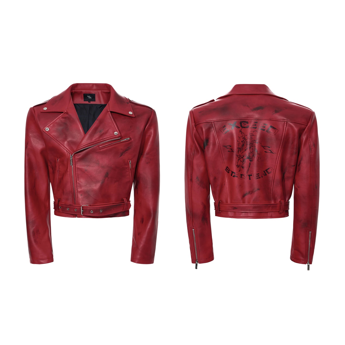 War Horse Print Damage Leather Jacket WN23278