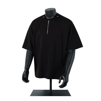 Half Zipper High-Neck Structured Short Sleeve T-Shirt WN26874