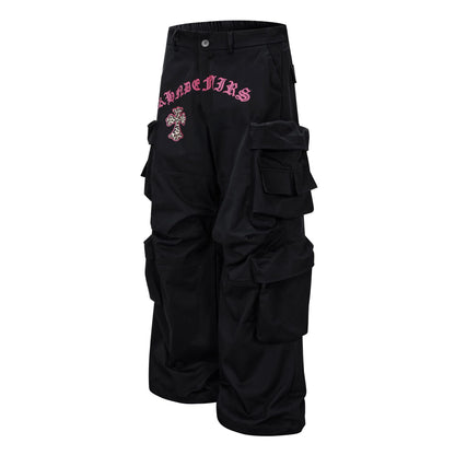 Multi Pocket Letter Print Straight Cargo Pants WN25988