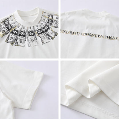 Dollar Bill Collar Print Short Sleeve T-Shirt WN26824