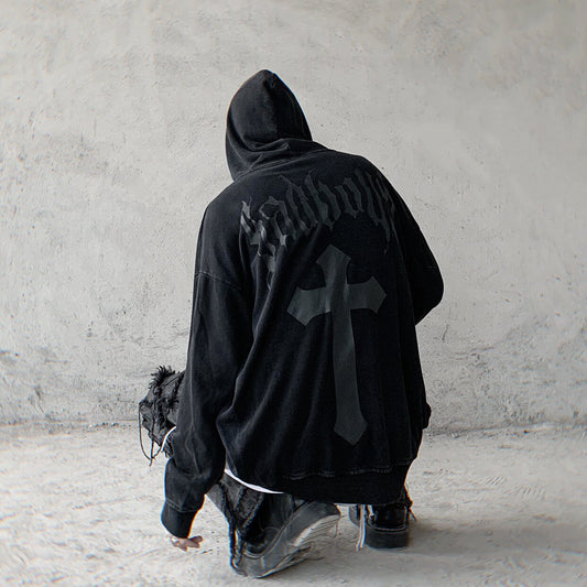 Oversize Cross Graphic Print Pullover Hoodie WN24443