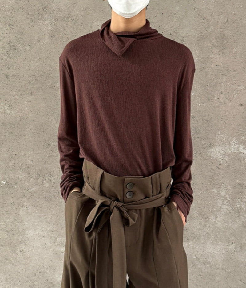 High-Neck Texture Pullover Knit Sweater WN19998