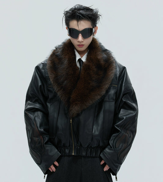 Detachable Fur Collar Embossed Thick Puffer Jacket WN21726