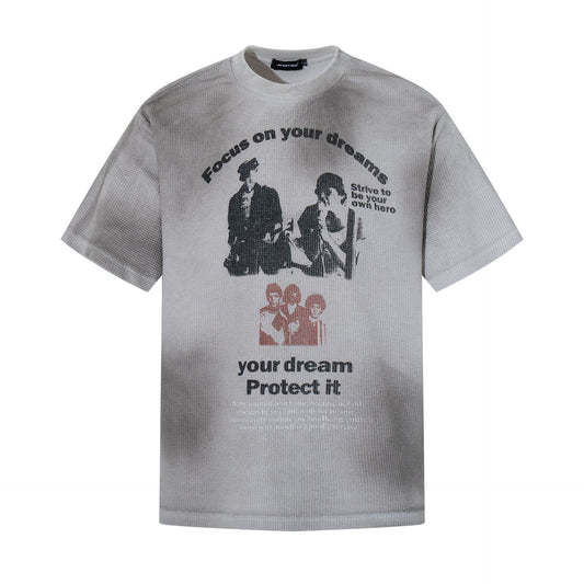 Waffle Figure Graphic Letter Print Short Sleeve T-Shirt WN25484