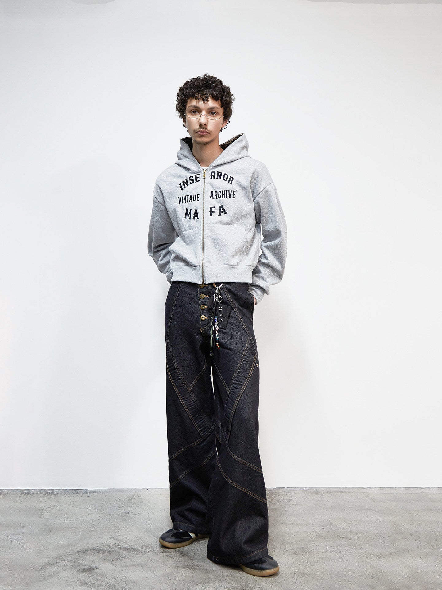 Embroidery Leopard Print Letter Print Short Zipper Hoodie WN22923