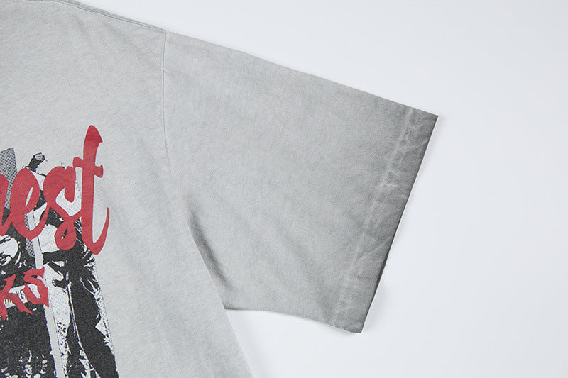 Washed Rock Band Print Short Sleeve T-Shirt WN25485