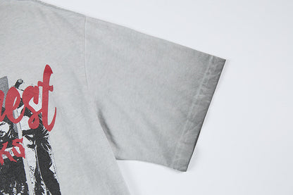 Washed Rock Band Print Short Sleeve T-Shirt WN25485