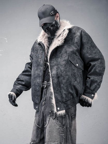 Fake Fur Collar Structural Suede Jacket WN22472