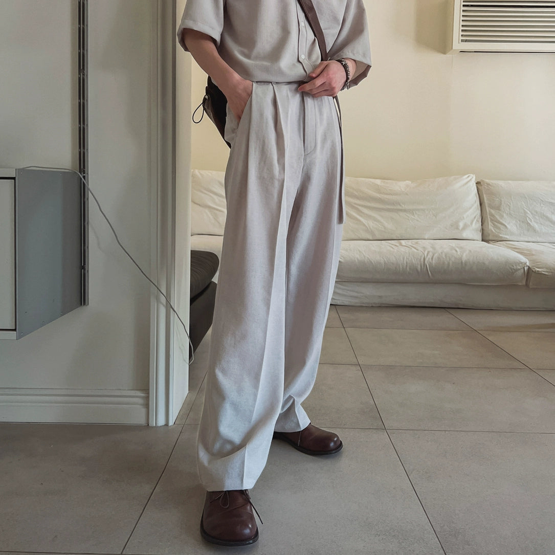 Plain Oversize Short Sleeve Shirt & Straight Pants Setup WN20270