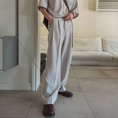 Plain Oversize Short Sleeve Shirt & Straight Pants Setup WN20270