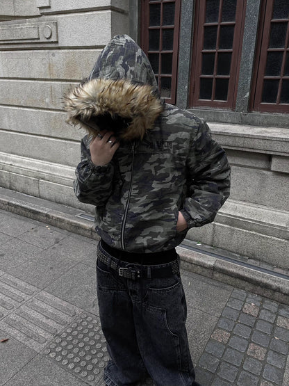 Camouflage Fake Fur Puffer Jacket WN9915