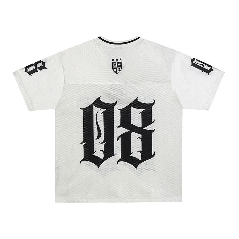 Satin Racing Print V-Neck Oversize Short Sleeve T-Shirt WN25594