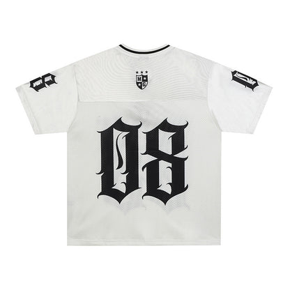 Satin Racing Print V-Neck Oversize Short Sleeve T-Shirt WN25594
