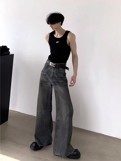 Damage Wide-Leg Straight Denim Jeans WN7051