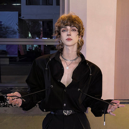 Oversize Drawstring Long Sleeve Shirt WN25141