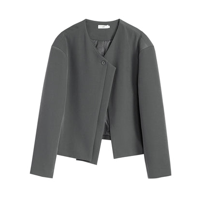 Single Button Collarless Short Tailored Jacket WN21546