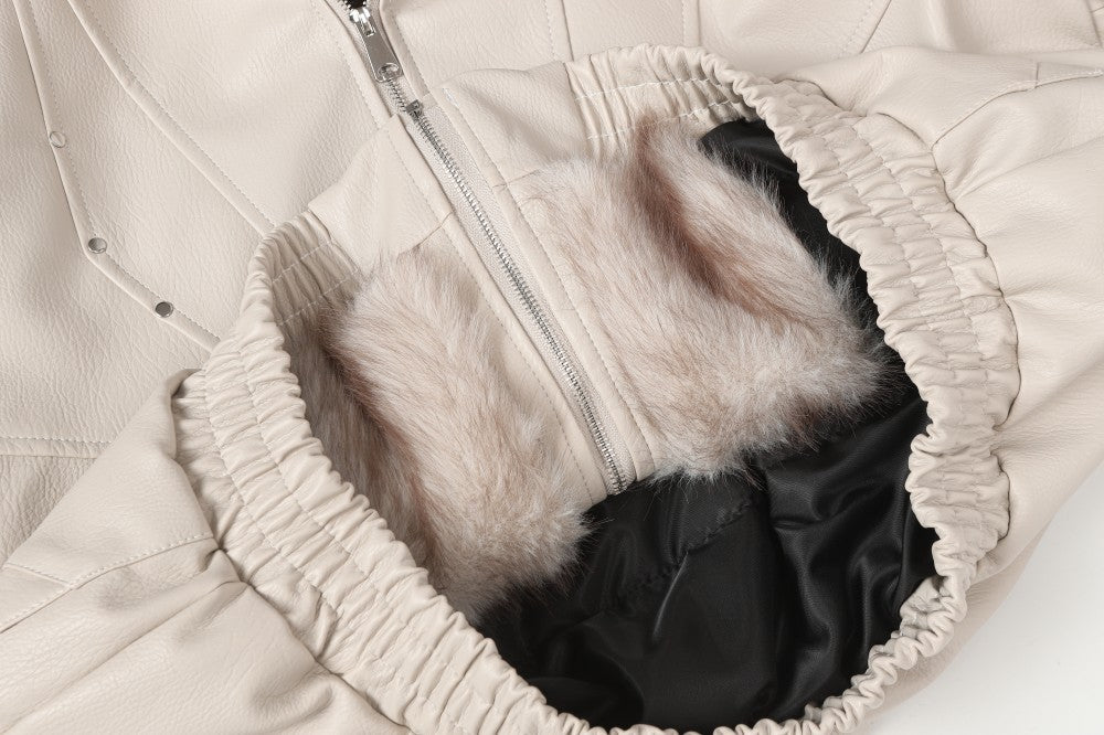 Fake Fur Hooded Panel Cropped Jacket WN28113