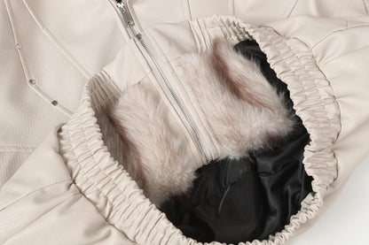 Fake Fur Hooded Panel Cropped Jacket WN28113