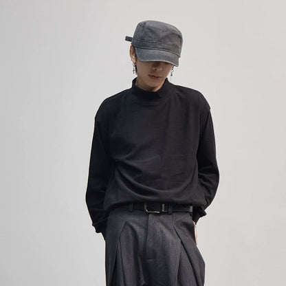 High-Neck Plain Long Sleeve T-Shirt WN21187