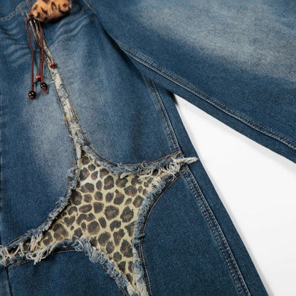 Leopard Print Cross Wide Leg Denim Jeans WN25579