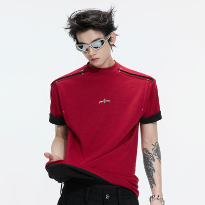 Contrast Panel Deconstructed Folded Sleeve Short Sleeve T-Shirt WN26995