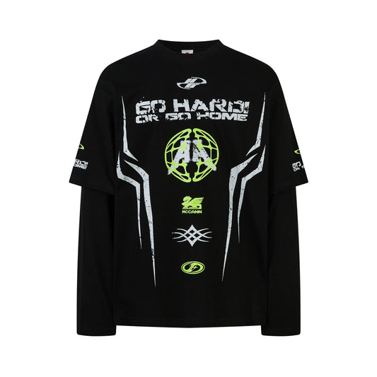 Washed Fake Layered Long Sleeve T-Shirt WN21919