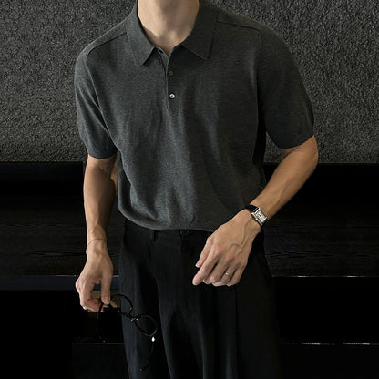 Solid Collar Knit Short Sleeve Polo Shirt WN20304