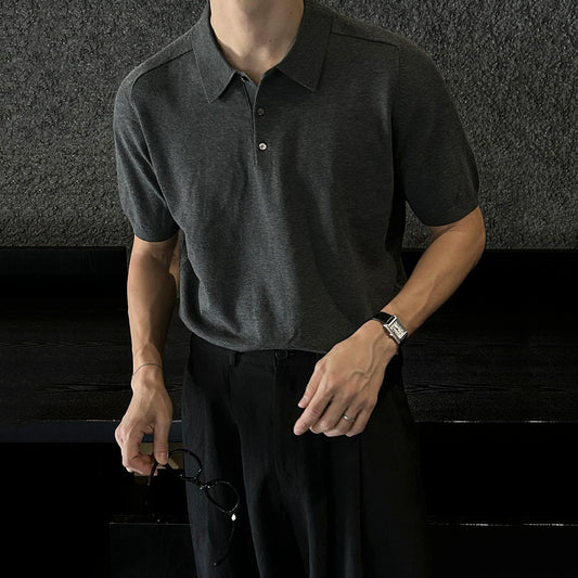 Solid Collar Knit Short Sleeve Polo Shirt WN20304