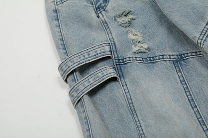 Heavy Wash Damage Pocket Cargo Denim Jeans WN14167