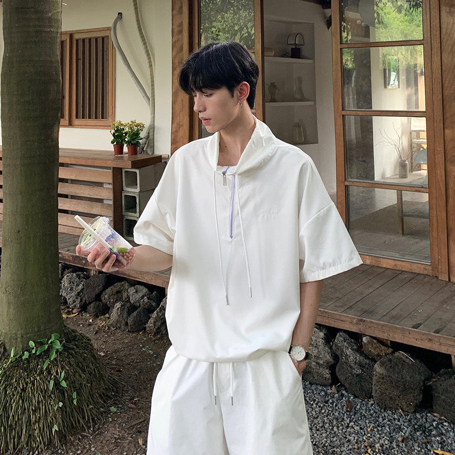 Half Zip Short Sleeve T-Shirt & Half Pants Setup WN24901