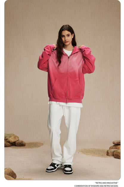Spray-Dye Washed Oversize Zipper Hoodie WN10009