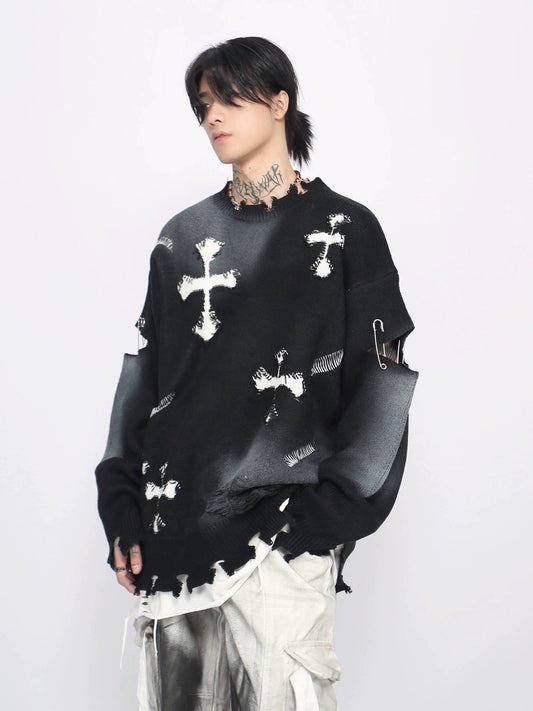 Cross Design Oversize Knit Sweater WN8760