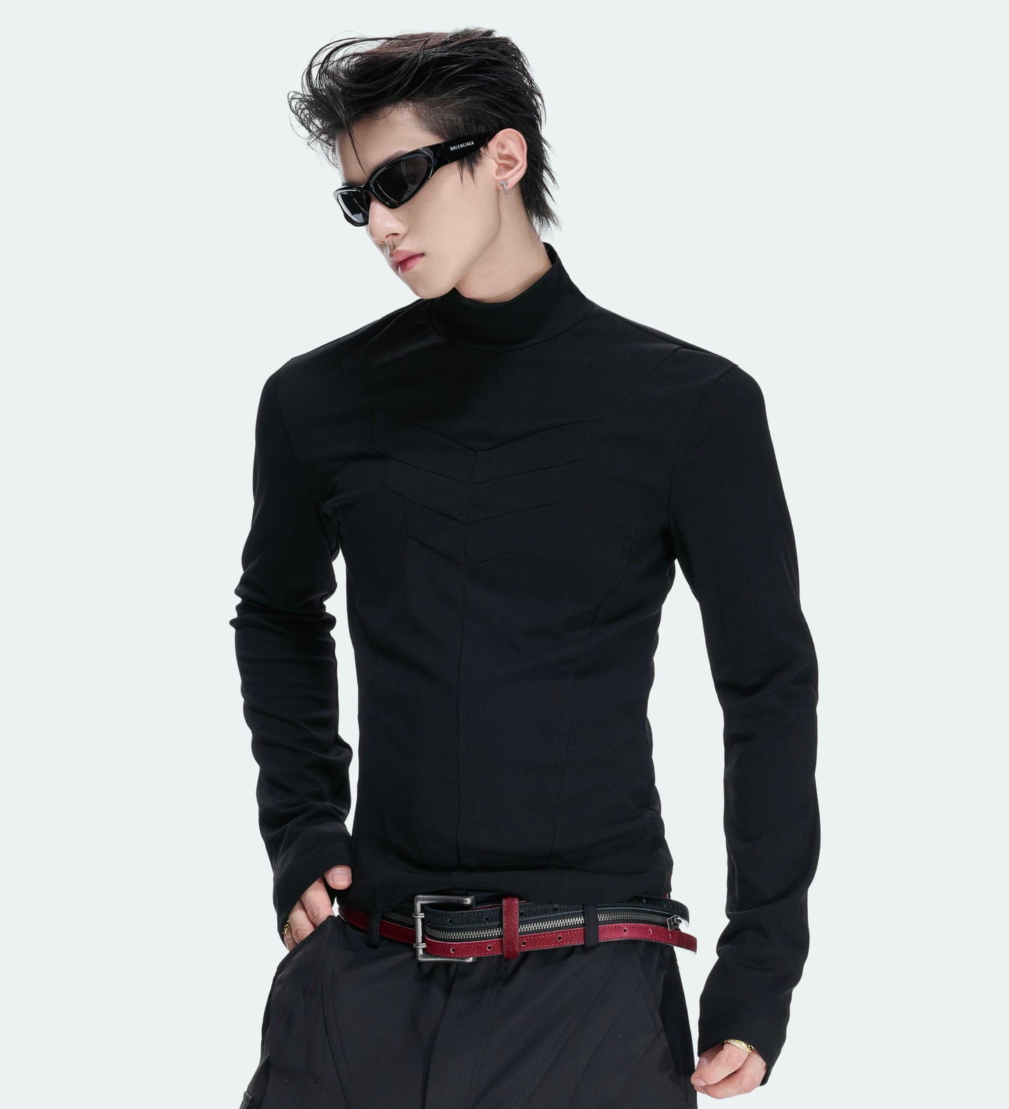 High-Neck Structured Stretch Cropped Long Sleeve T-Shirt WN27039