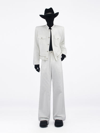 Pearl Decor Short Jacket & Pearl Decor Wide Leg Pants Setup WN23729