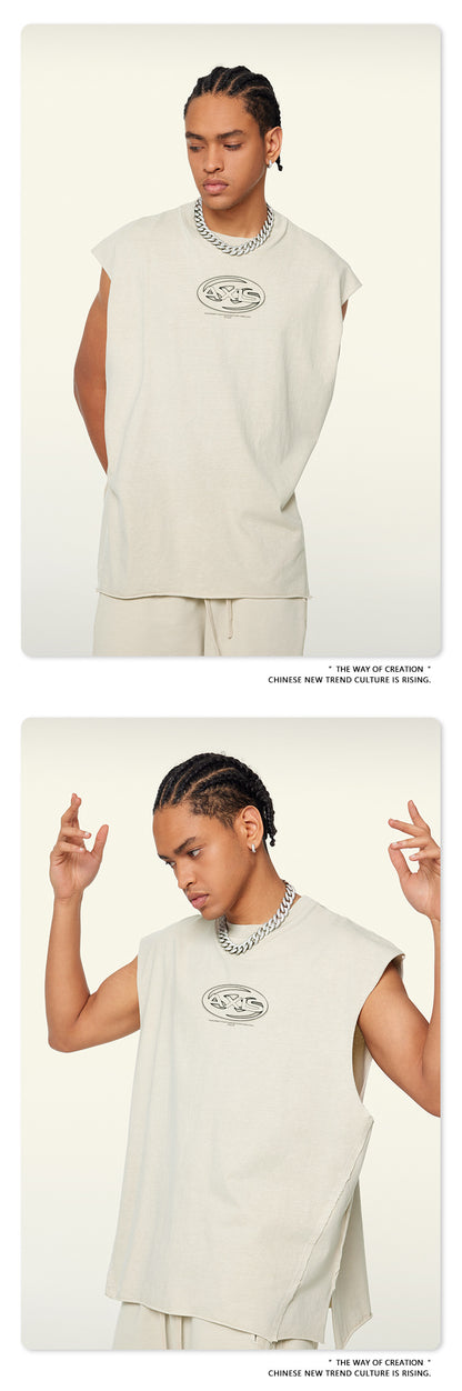 Whased Print Oversize Tank Top T-shirt WN6442