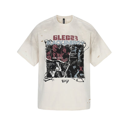 Graphic Print Dirty Dye Damage Short Sleeve T-Shirt WN25586
