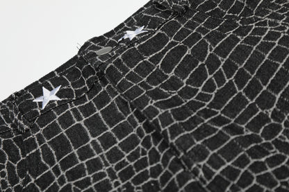Crocodile Pattern Star Studs Wide Leg Pants WN25471