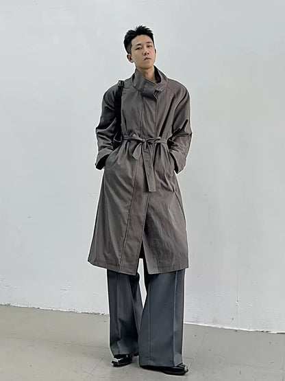 Relaxed-Fit Belted High-Neck Long Coat WN11660