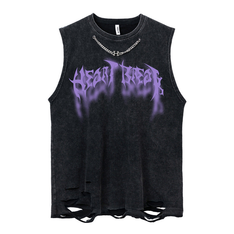 Metal Chain Oversize Washed Damage Tank Top WN16524 – WONDER NOAH