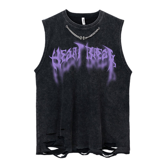 Metal Chain Oversize Washed Damage Tank Top WN16524