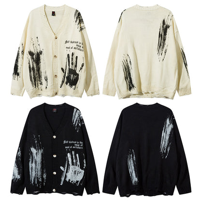 Graffiti Print Oversize Knit Cardigan WN11429