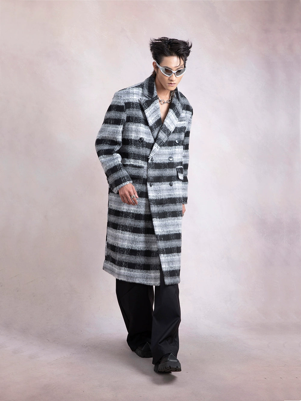 Heavyweight Plaid Over-Knee Coat WN9278