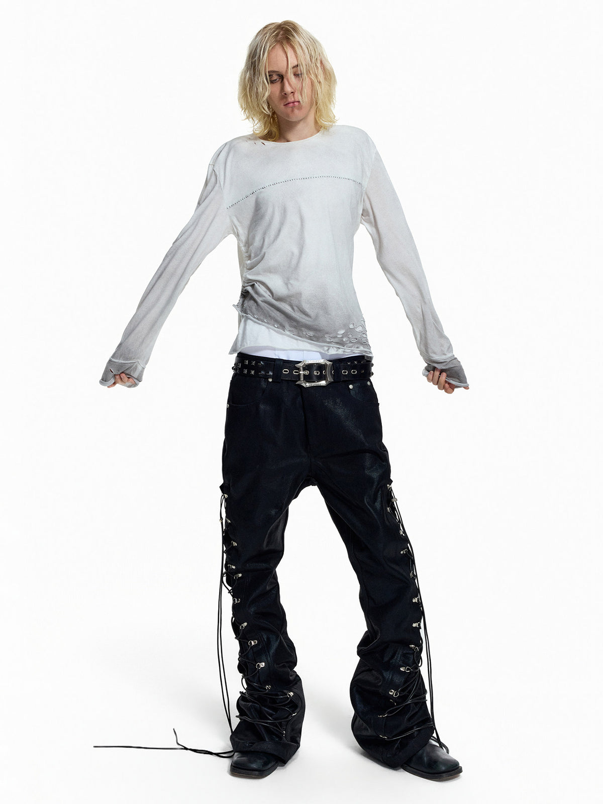 Strap Lace-Up Wide Leg Pants WN27434