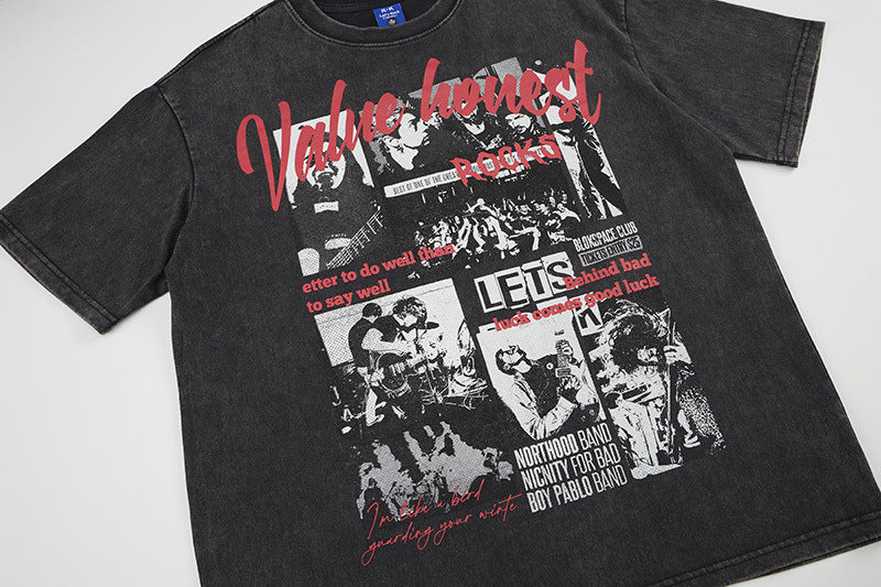 Washed Rock Band Print Short Sleeve T-Shirt WN25485