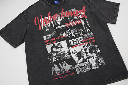 Washed Rock Band Print Short Sleeve T-Shirt WN25485