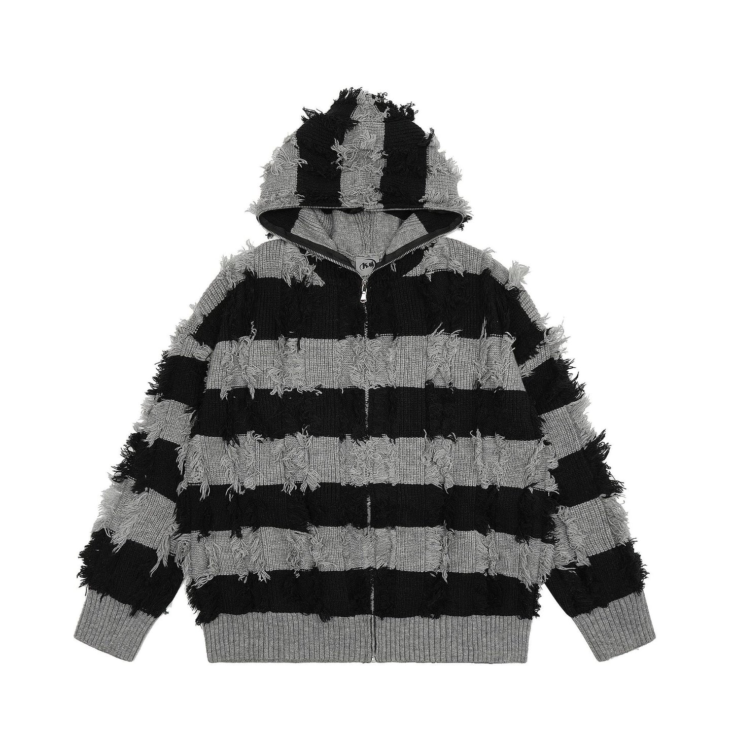 Damage Stripe Hooded Zipper Knit Cardigan WN11212