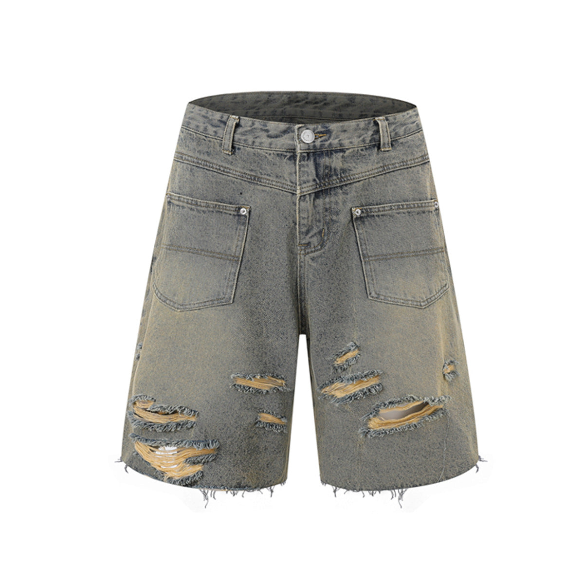 Washed Damage Wide Leg Denim Short Pants WN25596